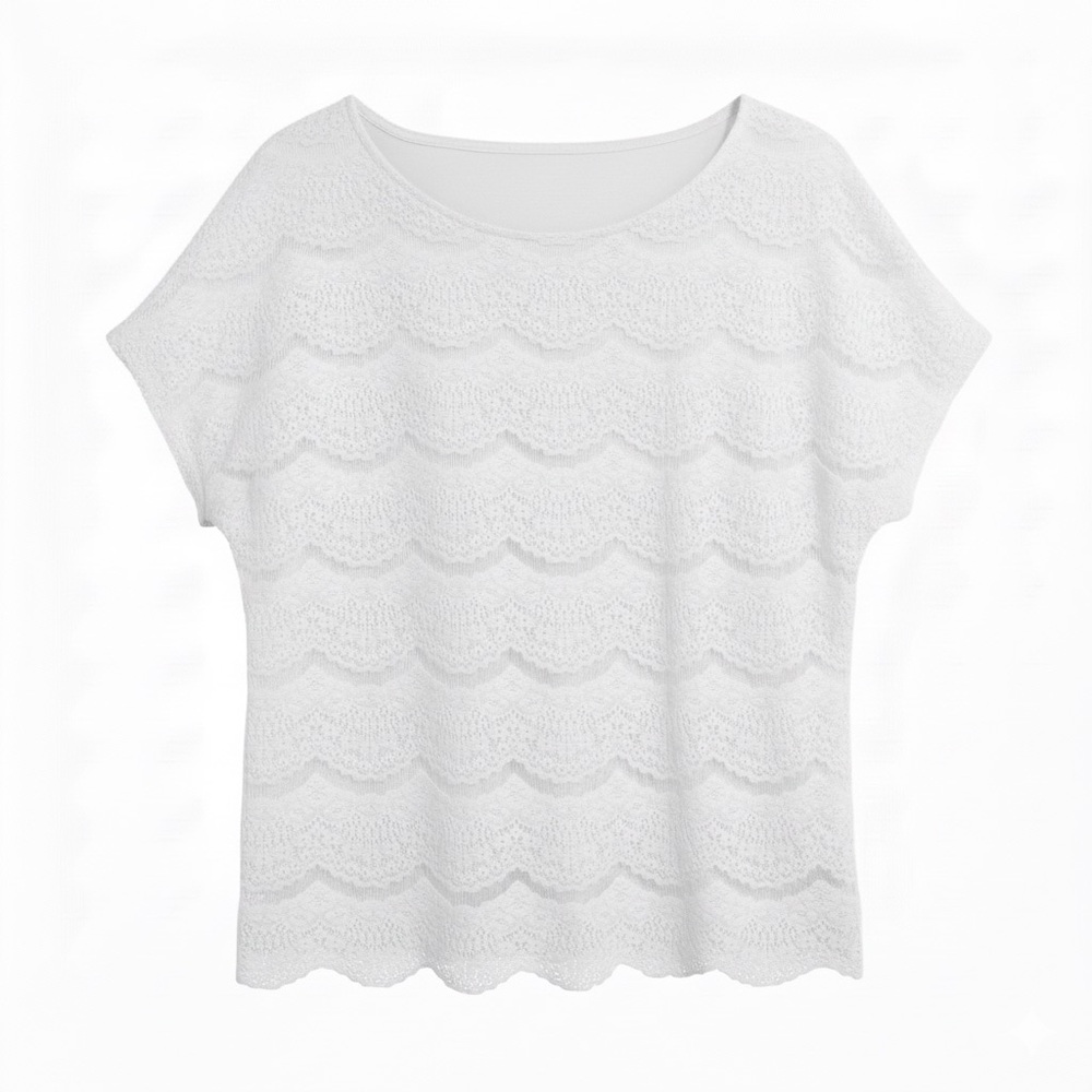 Faded Glory Elegant White Lace Scalloped Women's Top Blouse XXL